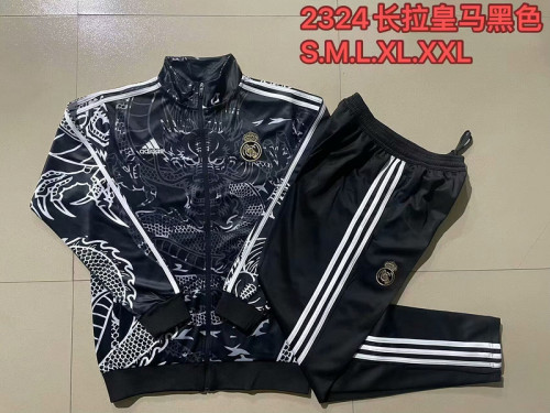 2024 Real Madrid Black Dragon Soccer Training Jacket and Pants Football Tracksuit