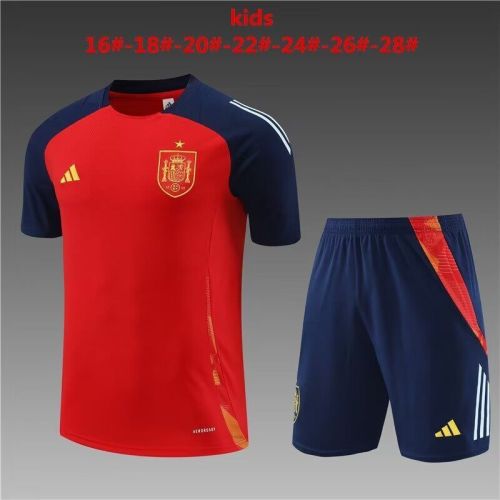 Youth Kids 2024 Spain Red Soccer Training Jersey Shorts Child Football Set