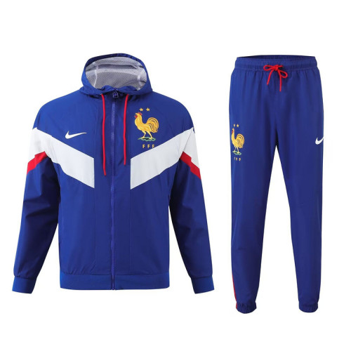 2024 France Blue/White/Red Soccer Windbreaker Hoodie and Pants Football Tracksuit