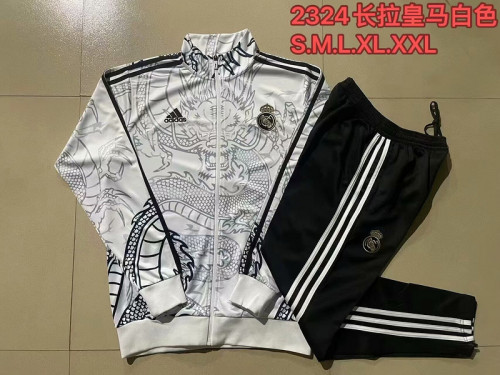 2024 Real Madrid White Dragon Soccer Training Jacket and Pants Football Tracksuit