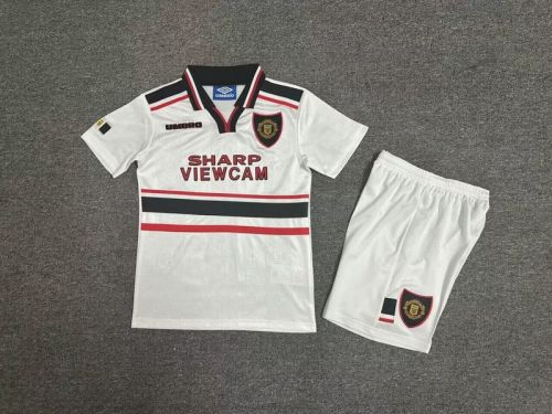 Retro Youth Uniform Kids Kit 1997-1999 Away White Soccer Jersey Shorts Vintage Child Football Set