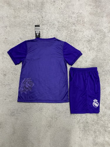 Youth Uniform Kids Kit 2023-2024 Real Madrid Y-3 Fourth Away Purple Soccer Jersey Shorts Child Football Set