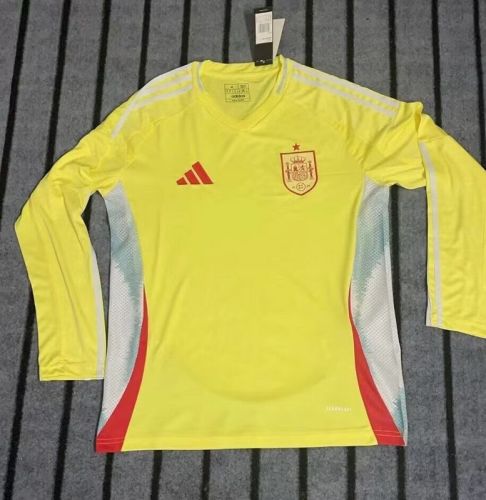 Long Sleeve Fan Version Spain 2024 Away Yellow Soccer Jersey España Camisetas de Futbol