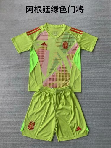 Youth Uniform Kids Kit Argentina 2024 Green Goalkeeper Soccer Jersey Shorts Child Football Set