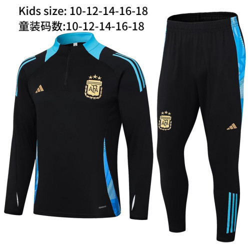 Youth 2024 Argentina Black Soccer Training Sweater and Pants