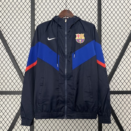 2024 Barcelona Dark Blue Soccer Hoodie Football Windbreaker Jacket