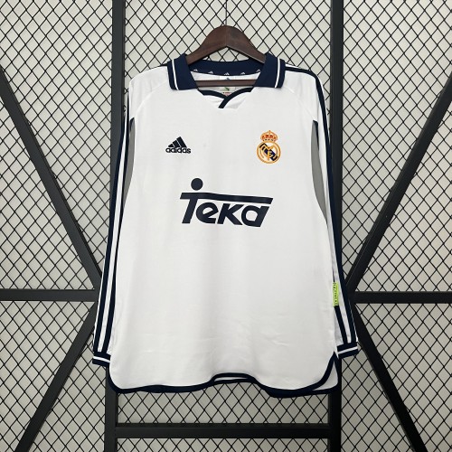 Long Sleeve Retro Jersey 2000-2001 Real Madrid Home Soccer Jersey Vintage Football Shirt