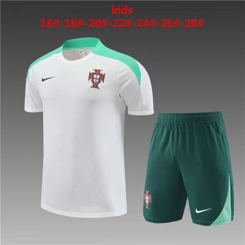 Youth Uniform Kids Kit 2024 Portugal White Soccer Training Jersey Shorts Child Paris Football Set
