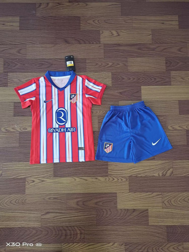 Youth Uniform Kids Kit 2024-2025 Atletico Madrid Home Soccer Jersey Shorts Child Football Set