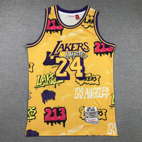Mitchell&ness 1996-97 Los Angeles Lakers 24 BRYANT Basketball Shirt Yellow Graffiti NBA Jersey