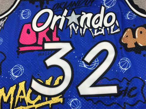 Mitchell&ness 1994-95 Orlando Magic Blue Graffiti Basketball Shirt 32 O'NEAL NBA Jersey