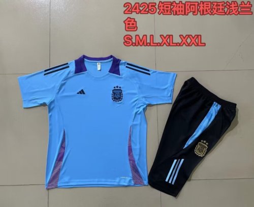 Adult Uniform 2024 Argentina Blue Soccer Training Jersey and 3/4 Pants Football Kits