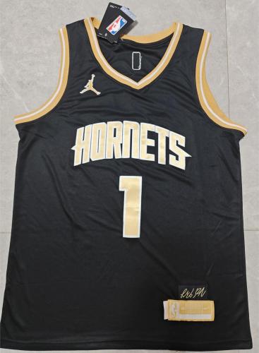2024 Charlotte Hornets 1 BALL Black/Gold Basketball Shirt NBA Jersey