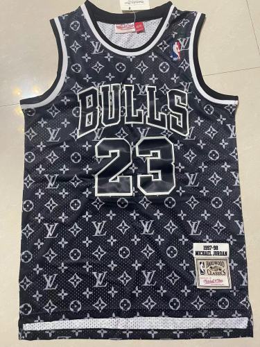 Mitchell&ness 1997-98 Chicago Bulls 23 JORDAN Basketball Shirt Black Patttern NBA Jersey