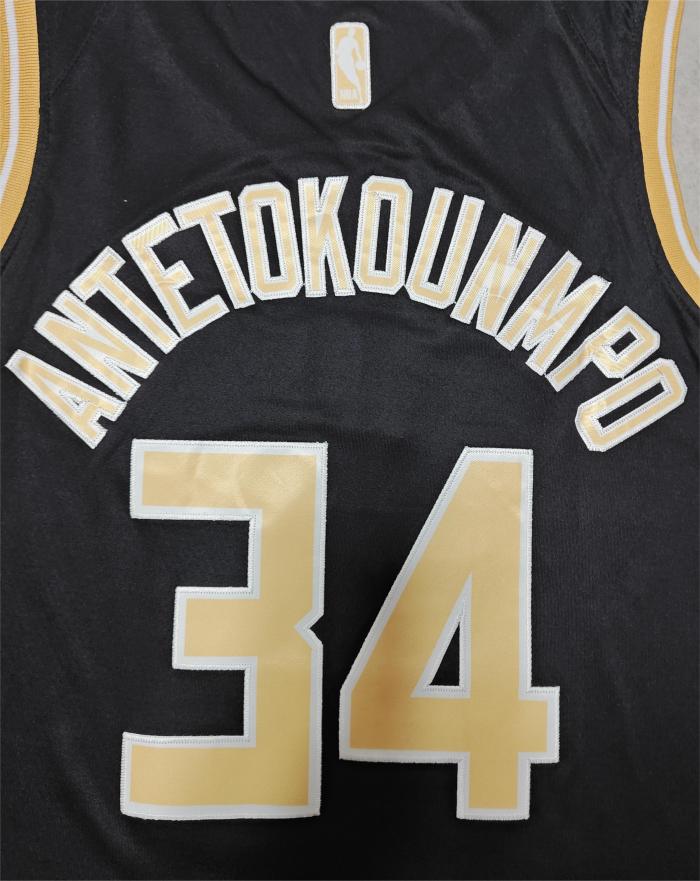 2024 Milwaukee Bucks 34 ANTETOKOUNMPO Black/Gold NBA Shirt Basketball Jersey