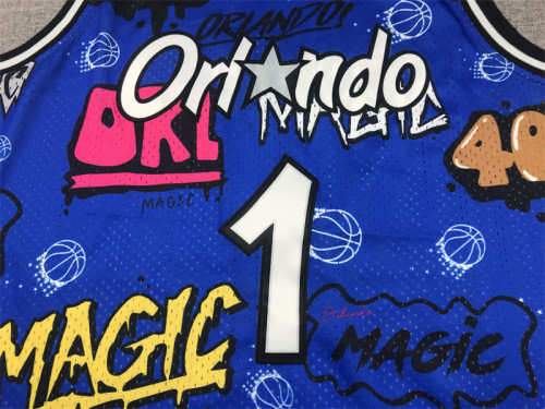 Mitchell&ness 1994-95 Orlando Magic Blue Graffiti Basketball Shirt 1 McGRADY NBA Jersey