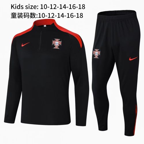 Youth 2024 Portugal Black/Red Soccer Training Sweater and Pants
