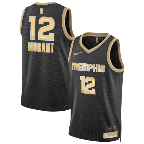 2024 Memphis Grizzlies 12 MORANT Black/Gold NBA Jersey Basketball Shirt