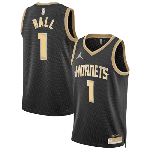 2024 Charlotte Hornets 1 BALL Black/Gold Basketball Shirt NBA Jersey