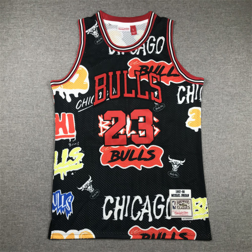 Mitchell&ness 1997-98 Chicago Bulls 23 JORDAN Basketball Shirt Black Graffiti NFL NBA Jersey
