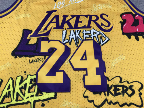 Mitchell&ness 1996-97 Los Angeles Lakers 24 BRYANT Basketball Shirt Yellow Graffiti NBA Jersey