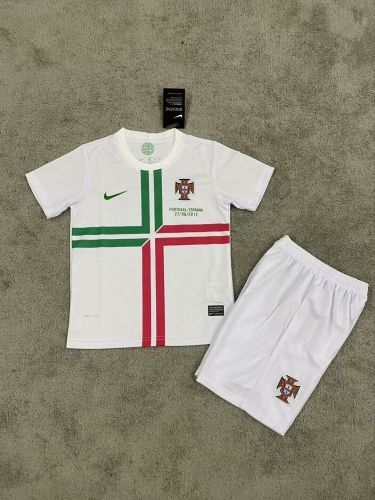 Retro Youth Uniform Kids Kit 2012 Portugal Away White Soccer Jersey Shorts Vintage Child Football Set