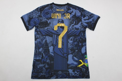 Player Version 2024 Brazil VINI JR 7 Black Jesus Special Edition Soccer Jersey Brasil Football Shirt