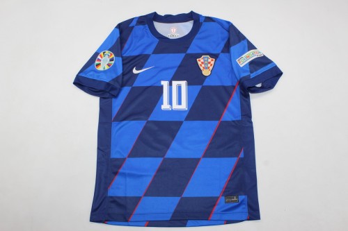 with Euro Patch Fan Version Croatia 2024 Away Soccer Jersey Blue Football Shirt