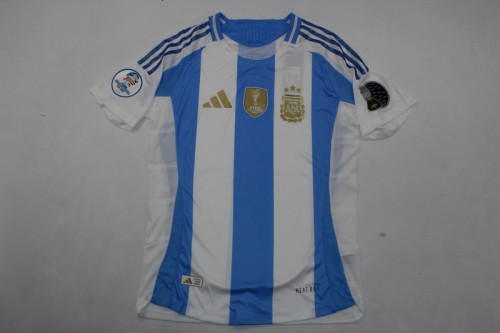 with FIFA World Champions 2022 Patch+Copa America Patch Fan Version Argentina 2024 Soccer Jersey Blue Football Shirt