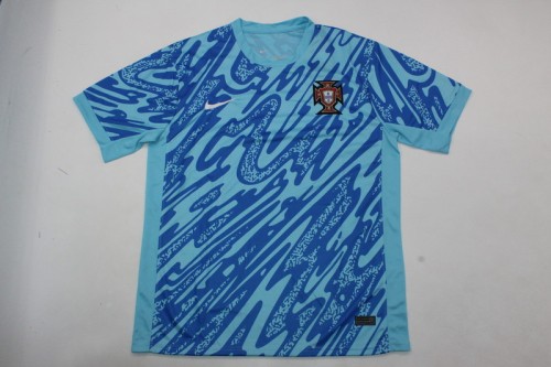 Fan Version Portugal 2024 Blue Goalkeeper Soccer Jersey Football Shirt
