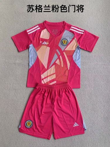 Youth Uniform Kids Kit Scotland 2024 Pink Goalkeeper Soccer Jersey Shorts Child Football Set