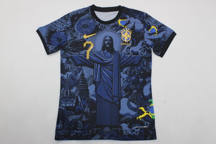 Player Version 2024 Brazil VINI JR 7 Blue Jesus Special Edition Soccer Jersey Brasil Football Shirt