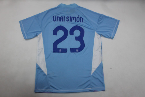 Fan Version Spain 2024 UNAI SIMON 23 Blue Goalkeeper Soccer Jersey España Camisetas de Futbol