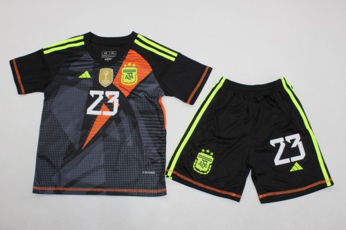 with FIFA World Champions 2022 Patch Youth Uniform Kids Kit Argentina 2024 Black Goalkeeper Soccer Jersey Shorts Child Football Set