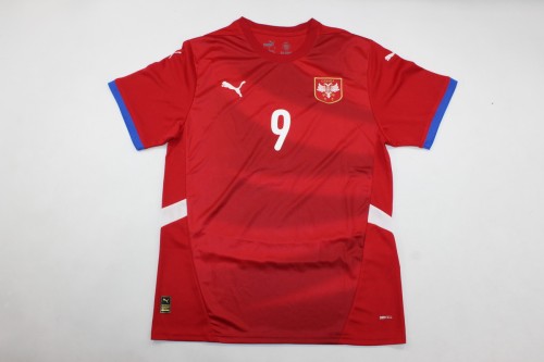 Fan Version Serbia 2024 MITROVIC 9 Home Soccer Jersey Football Shirt