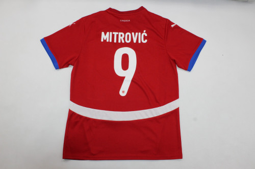 Fan Version Serbia 2024 MITROVIC 9 Home Soccer Jersey Football Shirt