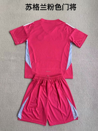 Youth Uniform Kids Kit Scotland 2024 Pink Goalkeeper Soccer Jersey Shorts Child Football Set
