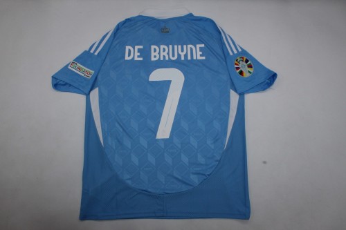 with Euro Patch Fan Version 2024 BEL DE BRUYNE 7 Away Blue Soccer Jersey Football Shirt