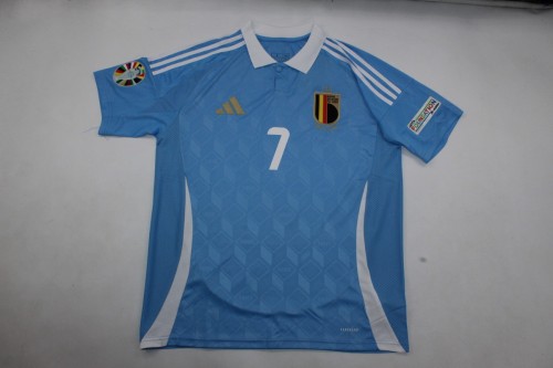 with Euro Patch Fan Version 2024 BEL Away Blue Soccer Jersey Football Shirt