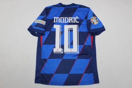 with Euro Patch Fan Version Croatia 2024 MODRIC 10 Away Soccer Jersey Blue Football Shirt