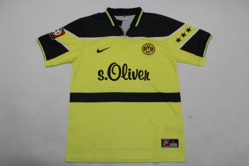with League Patch Retro Jersey 1997-1998 Borussia Dortmund Home Soccer Jersey Vintage BVB Football Shirt