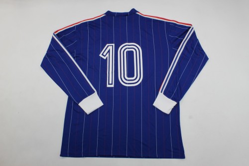 Retro Jersey Long Sleeve 1980-1982 France 10 Home Soccer Jersey Vintage Football Shirt
