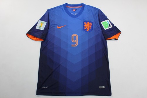 with World Cup Patch Retro Jersey 2014 Netherlands Away Blue Soccer Jersey Vintage Holland Football Shirt