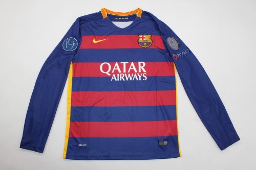 with UCL Patch Long Sleeve Retro Jersey 2015-2016 Barcelona Home Soccer Jersey Vintage Football Shirt