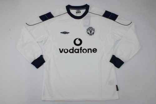 Long Sleeve Retro Jersey 1999-2000 Manchester United Away White Soccer Jersey Vintage Football Shirt