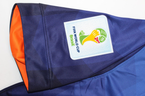 with World Cup Patch Retro Jersey 2014 Netherlands Away Blue Soccer Jersey Vintage Holland Football Shirt