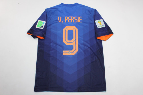 with World Cup Patch Retro Jersey 2014 Netherlands V. PERSIE 9 Away Blue Soccer Jersey Vintage Holland Football Shirt