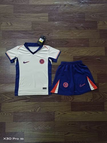 Youth Uniform Kids Kit 2024-2025 Chelsea Away White Soccer Jersey Shorts Child Football Set