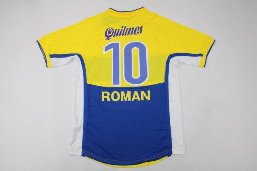 Retro Jersey 2001 Boca Juniors ROMAN 10 Away Yellow Soccer Jersey Vintage Football Shirt