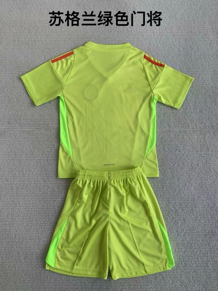 Youth Uniform Kids Kit Scotland 2024 Green Goalkeeper Soccer Jersey Shorts Child Football Set